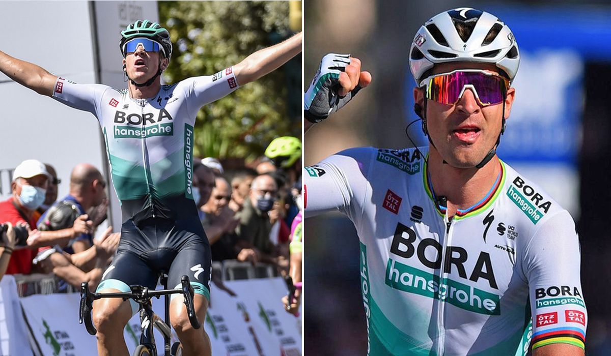 Pascal Ackermann (izda) y Peter Sagan (der) dejarán el BORA-hansgrohe a final de temporada