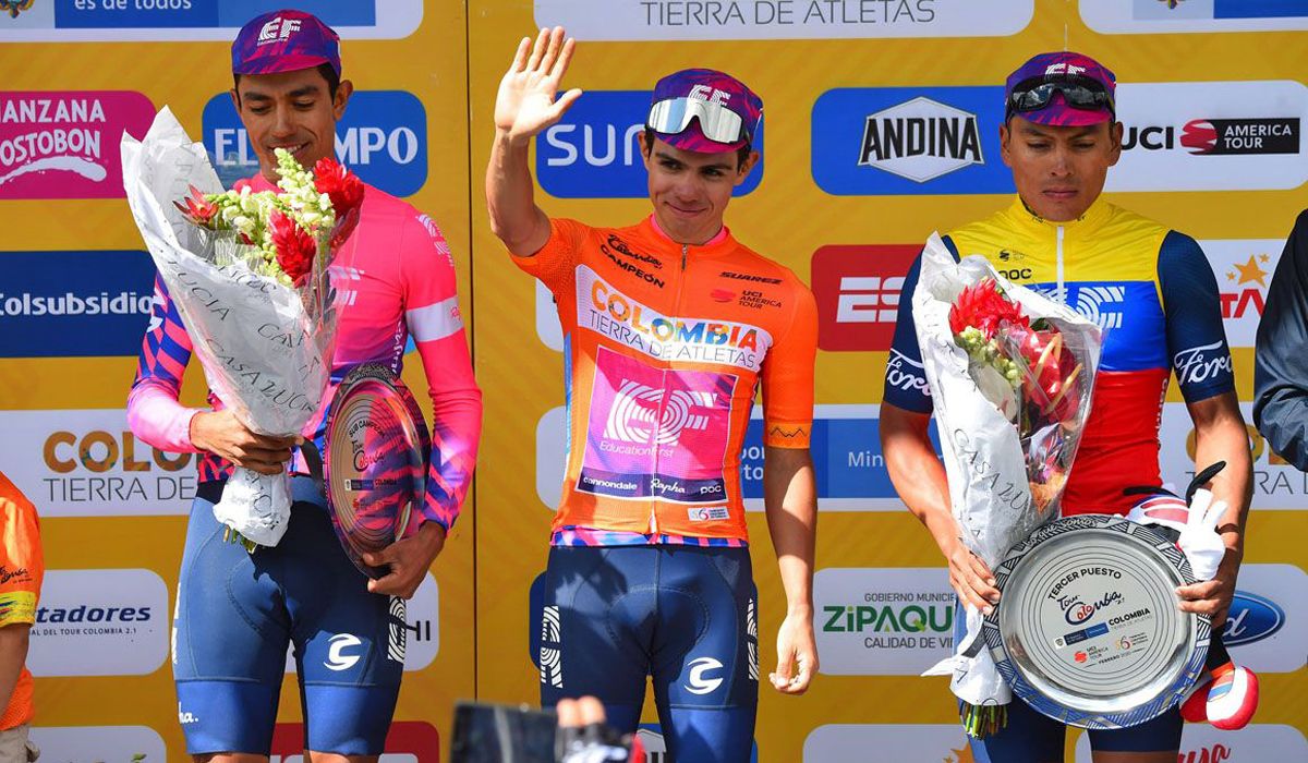 Imagen del podio final del Tour Colombia 2020, que conquistó Sergio Higuita Imagen del podio final del Tour Colombia 2020, que conquistó Sergio Higuita