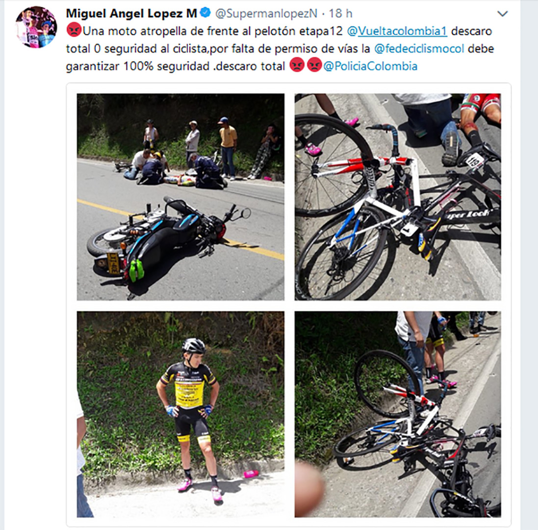 Indignación por el atropello de varios ciclistas por parte de una moto en plena etapa de la Vuelta a Colombia