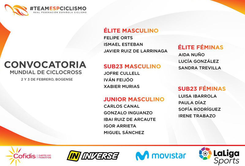 Convocatoria de la Selección Española para el Campeonato del Mundo de Ciclocross de Bogense 2019