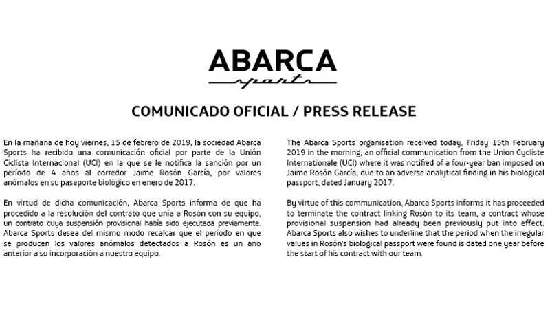 Movistar Team rescinde el contrato de Jaime Rosón, sancionado 4 años por la UCI 