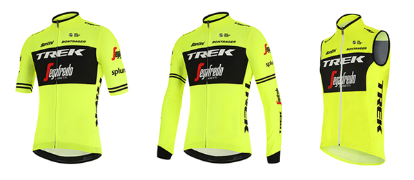 Amarillo fluorescente en la ropa de entrenamiento del Trek-Segafredo