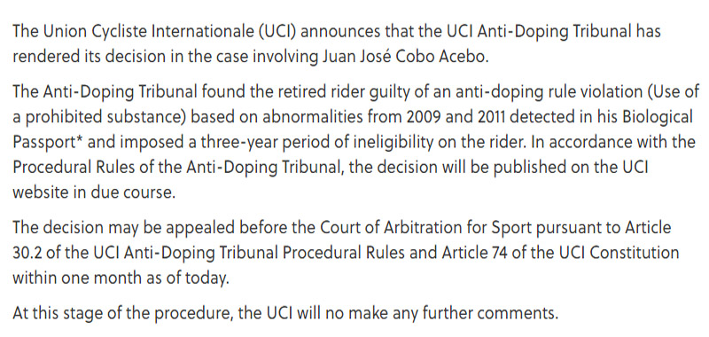 Juanjo Cobo, desposeído por dopaje de La Vuelta 2011
