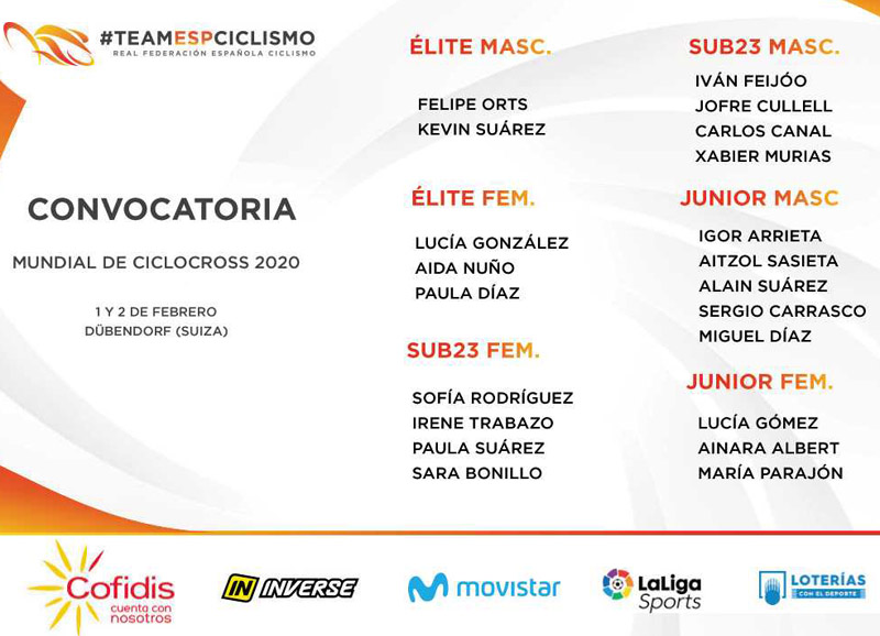 Convocatoria de la Selección para el Mundial de Ciclocross de Dübendorf 