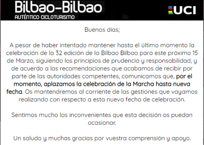 Suspendida la marcha Bilbao-Bilbao